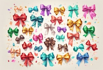 'illustration. collection Vintage confetti. gift boxes. bows decoration holidays lush confetti drawn traditional Concept hand bow celebration drawing set ribbon illustration accessory birt'