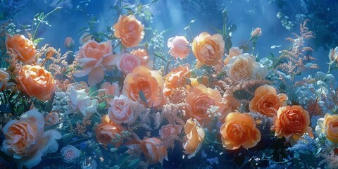 A vibrant bunch of flowers gracefully floats in a pool of water, creating a mesmerizing and dreamy scene.