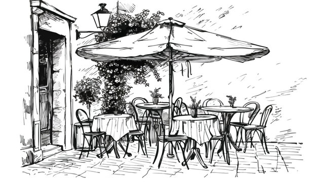 Monochrome rough sketch of european outdoor or sideway
