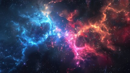 Obraz na płótnie Canvas Abstract Space background panoramic, realistic nebula and shining stars. AI generated image