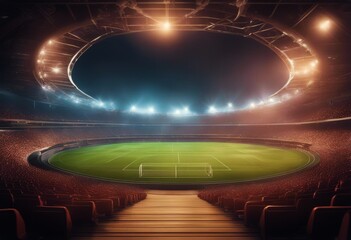 full fans background sport gital night deck 3D shining stadium illustration grandstands use wooden...