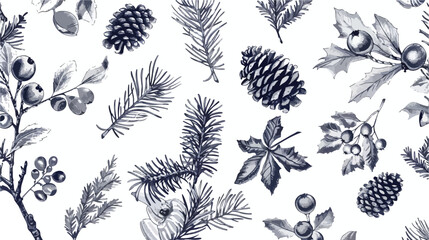 Monochrome seamless pattern with parts of winter plant