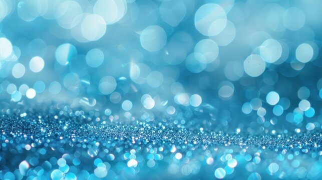 Futuristic light blue glitter bokeh decoration texture background. AI generated image