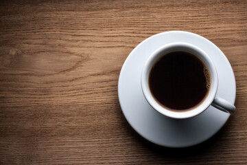 Cup coffee on wood table