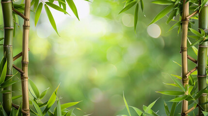 Light green background with bamboo leaves and with a copy space