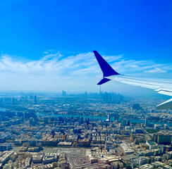 City of Dubai! View of the beautiful city of Dubai! View from the plane window! Travel to Dubai! United Arab Emirates!
