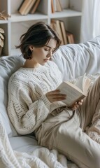 Person Laying on Bed With Book