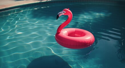 Pink Flamingo Floating in Pool