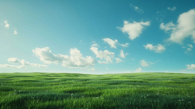 Green field of grass and blue sky