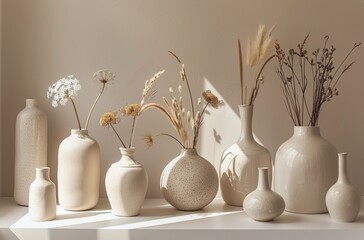 Group of White Vases on Table