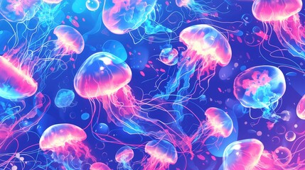 Immerse yourself in an enchanting underwater world with a vibrant pattern featuring jellyfish Perfect for creating a stunning wallpaper backdrop ideal for diving snorkeling vacatio