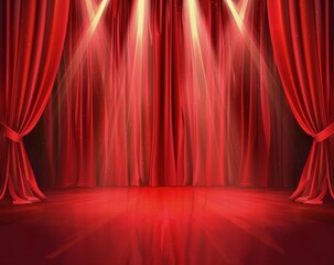 Stage With Red Curtains and Lights