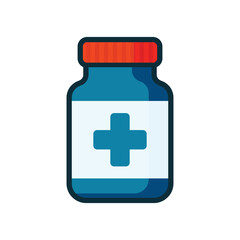blue medicine bottle pharmacy healthcare vector illustration template design