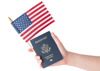 US Passport. Citizen, citizenship. United States of America. Passport or id with chip. Identity documents. Immigration. Embassy USA. Passport for Visa. American flag. Identification for travel.