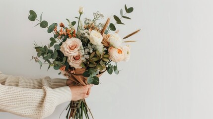 Two Hands Holding a Bouquet of Flowers