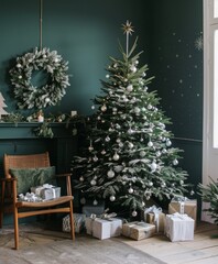 Festive Living Room With Christmas Tree and Presents