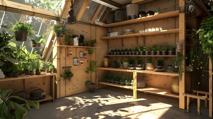 Interior view of a shed used for residential plantkeeping