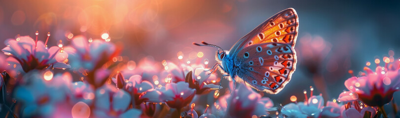 Butterfly's Twilight Dance on Blossoms
