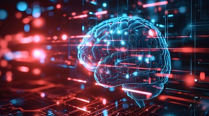  brain connected to the motherboard, abstract future technology concept illustration