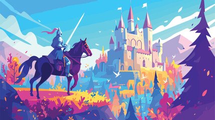 Prince knight rides horse to medieval castle vector