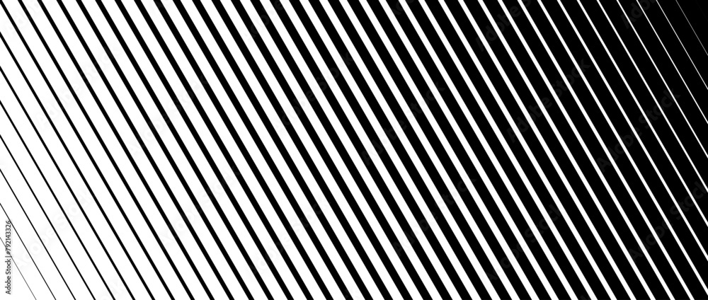 Poster Oblique line halftone gradation texture. Fading diagonal stripe gradient background. Slanted pattern backdrop. Thin to thick stripe vanish backdrop for overlay, print, cover, graphic design. Vector