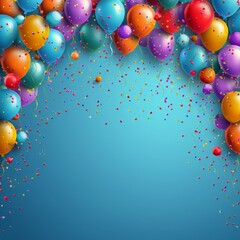 Obraz premium Blue Background With Balloons and Confetti