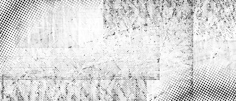 Poster halftone grunge punk texture. distorted rough dirty scratches and splashes background. dotted glitch