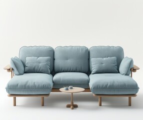 Blue Couch With Pillows and Table