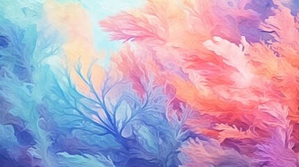 Colorful pastel color of underwater plant or coral reef in hand drawn style. - obrazy, fototapety, plakaty