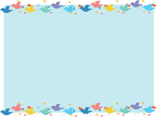 ポップでカラフルな紙吹雪と鳥のフレームイラスト