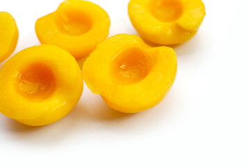 Peach halves in syrup. Fruity desserts