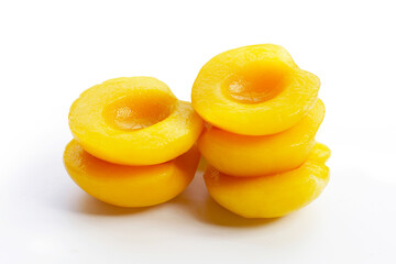 Peach halves in syrup. Fruity desserts