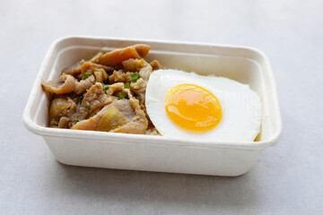 Rice with Pork sliced stir fried soy sauce with  fried egg