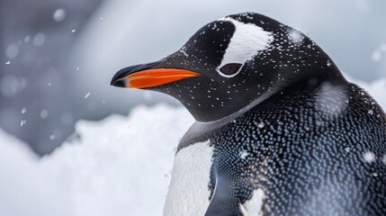 PORTRAIT of a beautiful penguin in the snow its habitat