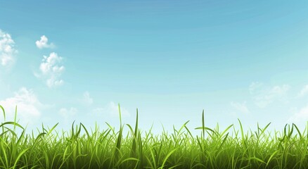 Fototapeta premium Grassy Field Under Blue Sky