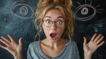 Woman With Glasses Making a Surprised Face - obrazy, fototapety, plakaty