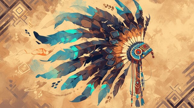 2d illustration of a doodle icon depicting an Indian headdress