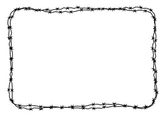 有刺鉄線（バーブドワイヤー）シルエットベクターフレーム背景