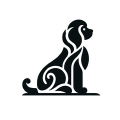 Stylized Cavapoo Dog Sitting Silhouette with Swirling Pattern and Minimalist Design