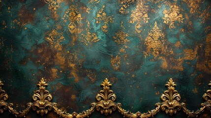 Luxury gold and green wallpaper, 3d floral ornament background