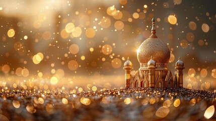 Mosque Illuminated by Lights - obrazy, fototapety, plakaty