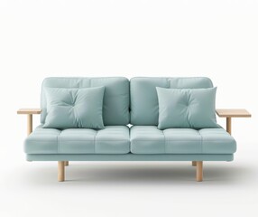 Blue Couch With Pillows and Table