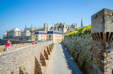 Beautiful street of old town Saint-Malo, Bretagne, France
