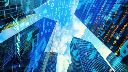 Data Streams Above Cityscapes