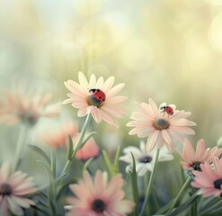 Ladybug Resting on Pink Flower