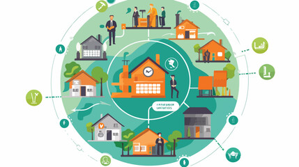 Real estate flat infographics icons in circle - col - obrazy, fototapety, plakaty