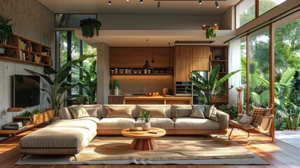 Spacious Living Room With Abundant Furniture and Large Windows