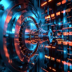 Fototapeta premium Visual abstract of a ransomware attack locking away a computer's contents behind a virtual steel vault, countdown timer adding urgency and threat
