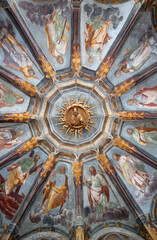 MILAN, ITALY - MARCH 4, 2024: The ceiling frescoes in the chapel of church Chiesa di Santa Maria...