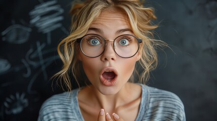 Woman With Glasses Making a Surprised Face - obrazy, fototapety, plakaty